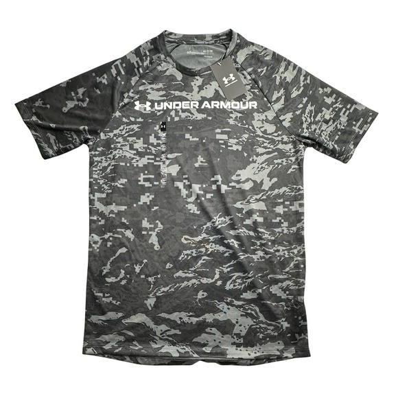 Under Armour Shirt Mens Small Black Gray Camo HeatGear Athletic Loose Fit NWT - Picture 1 of 8